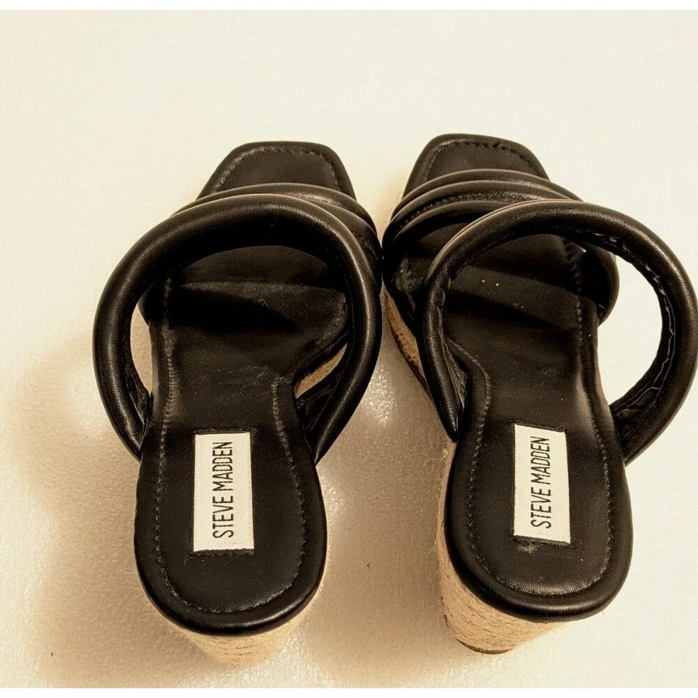 Steve Madden Tahani Wedge Espadrille Sandals Black Women's Size 9 Coastal Chic